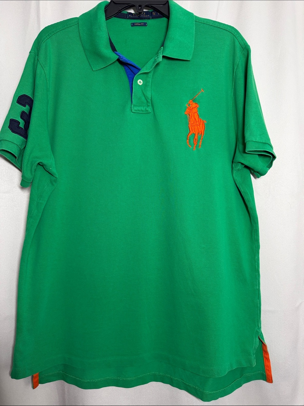 Polo Ralph Lauren Embroidered Orange Big Pony 3 Green Cotton Polo XL
